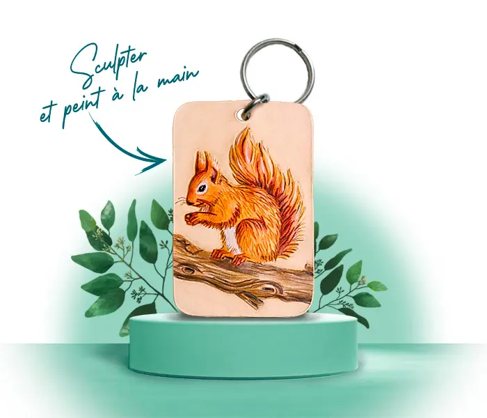 porte-clé en cuir écureuil